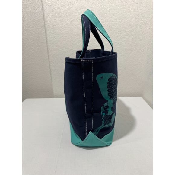 LL Bean Boat & Tote Bag Navy Blue Turquoise LARGE Size 15x22 Butterfly - Picture 7 of 10